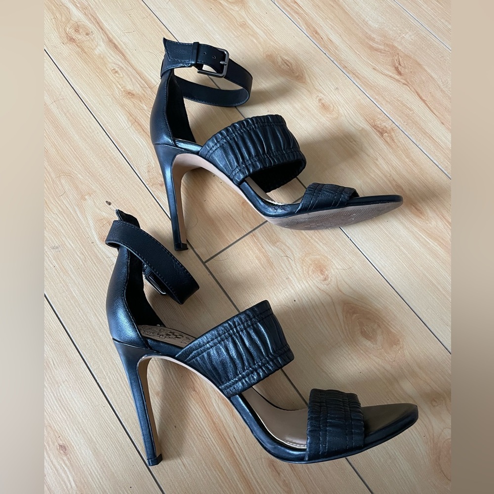 Vince Camuto Black Leather Kanitta High Heel Sandals, Sz 6.